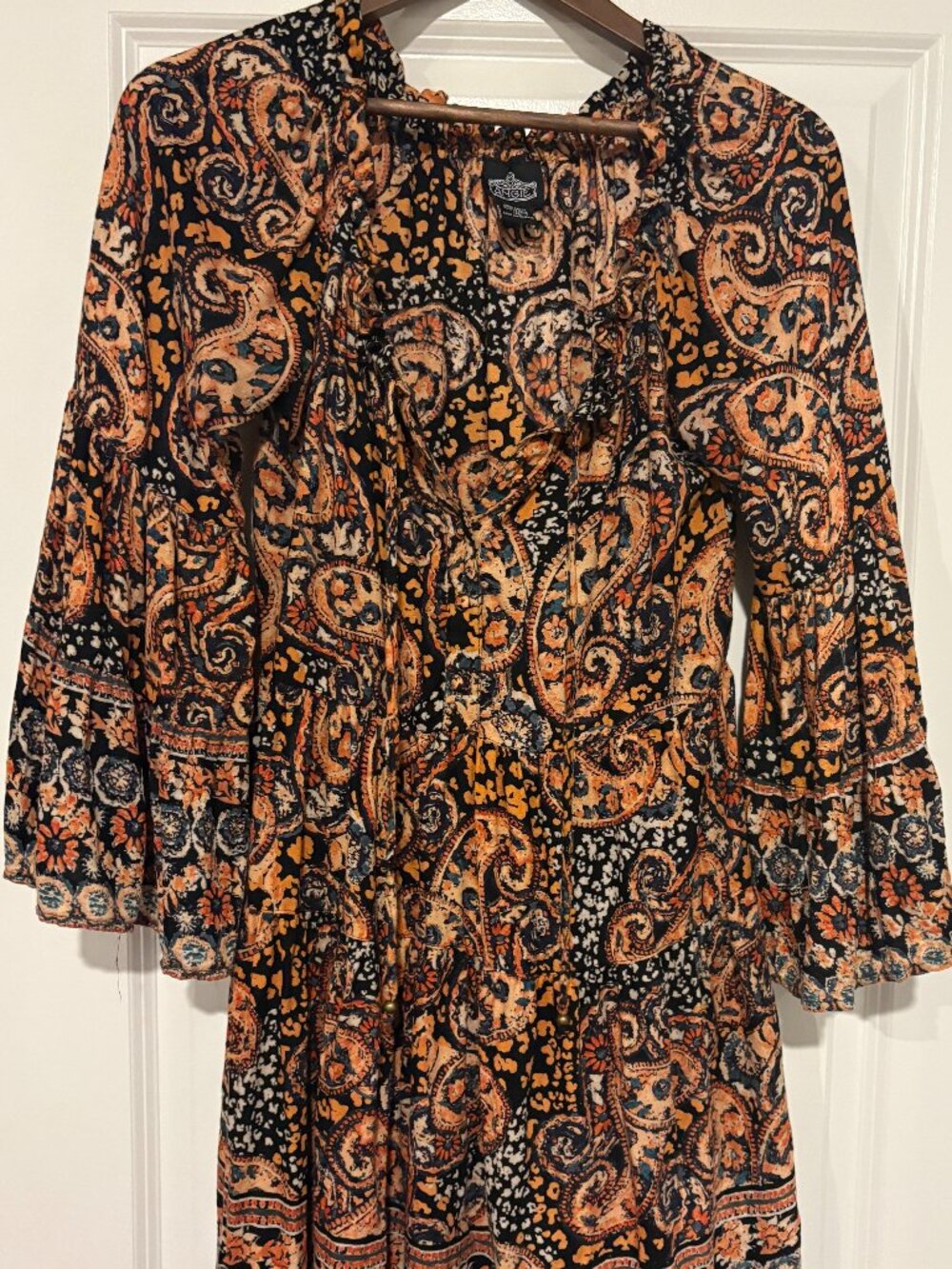 Angie Bohemian Mixed Print Tiered Bell Sleeve Dress